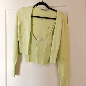 Zara green floral cardigan set